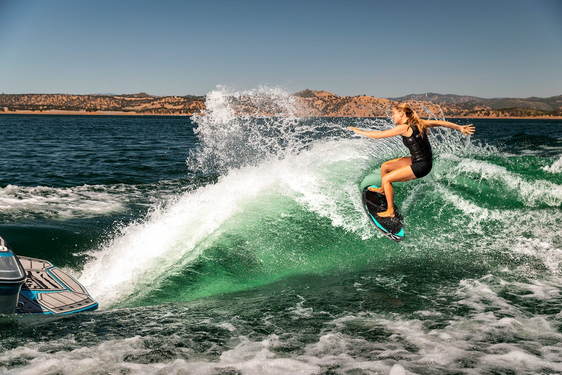 Wake surfing on Lake Wakatipu